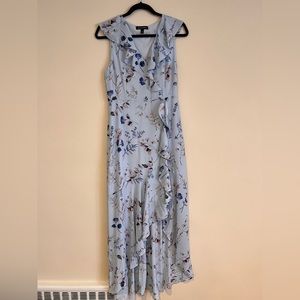Banana Republic Floral Ruffle-Wrap Maxi Dress, Baby Blue SIZE 6